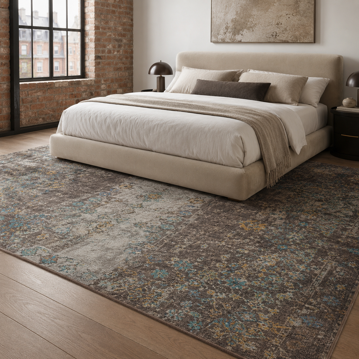 Tapis Moderne Bleu Marine Lavable Amina, vue 5