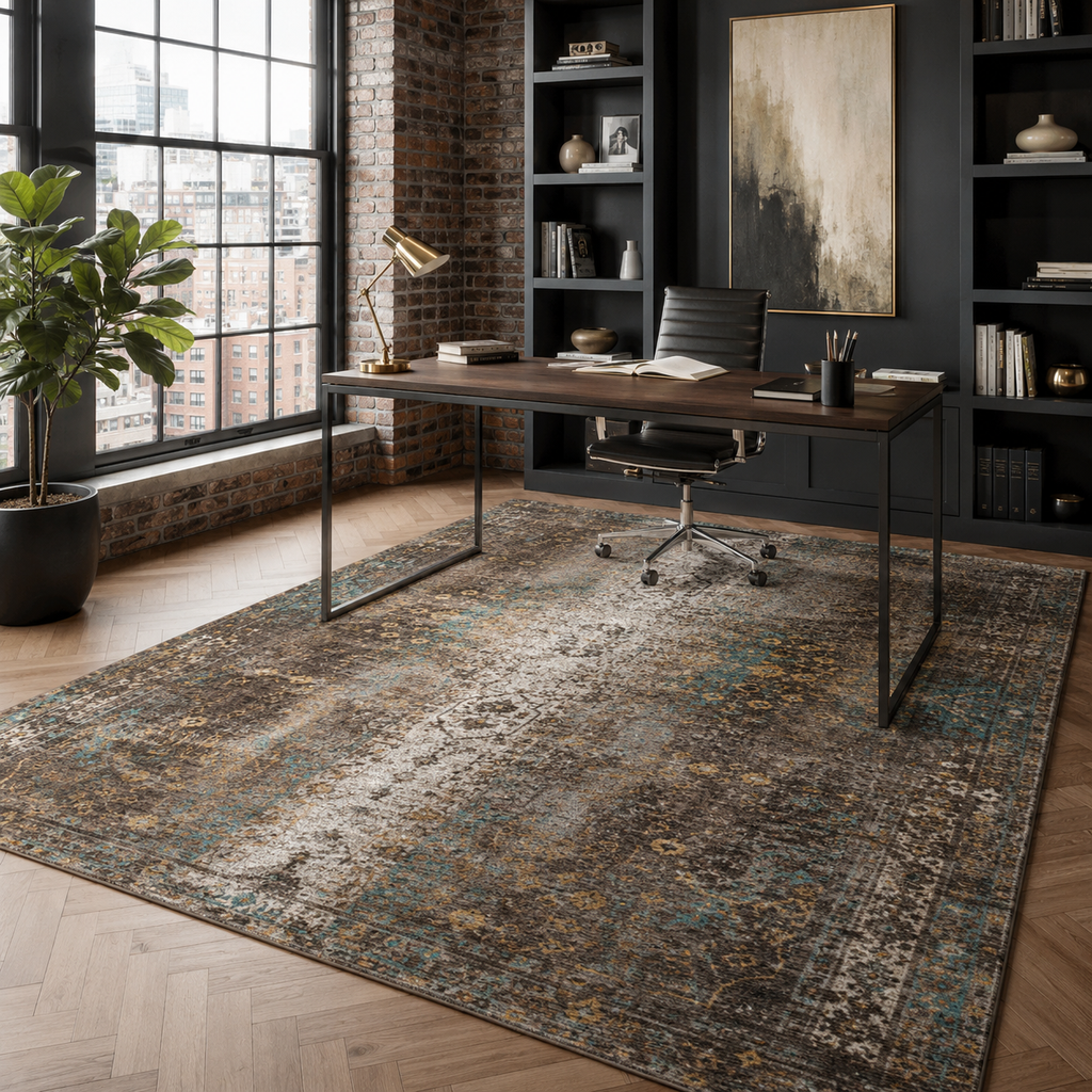 Tapis Moderne Bleu Marine Lavable Amina, vue 6