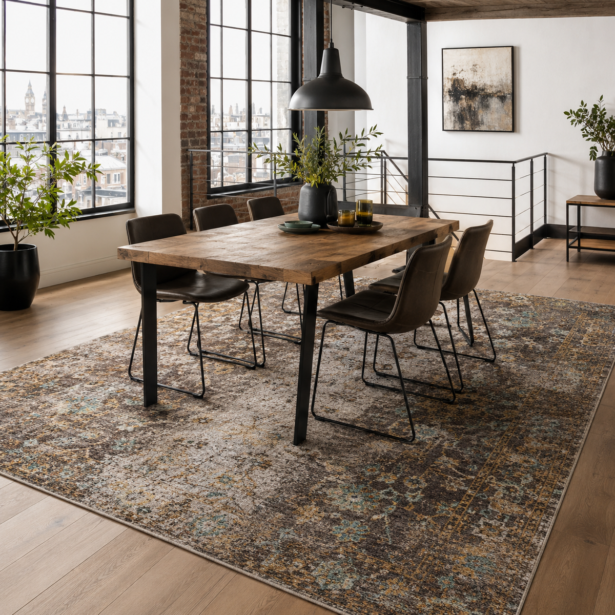 Tapis Moderne Bleu Marine Lavable Amina, vue 7