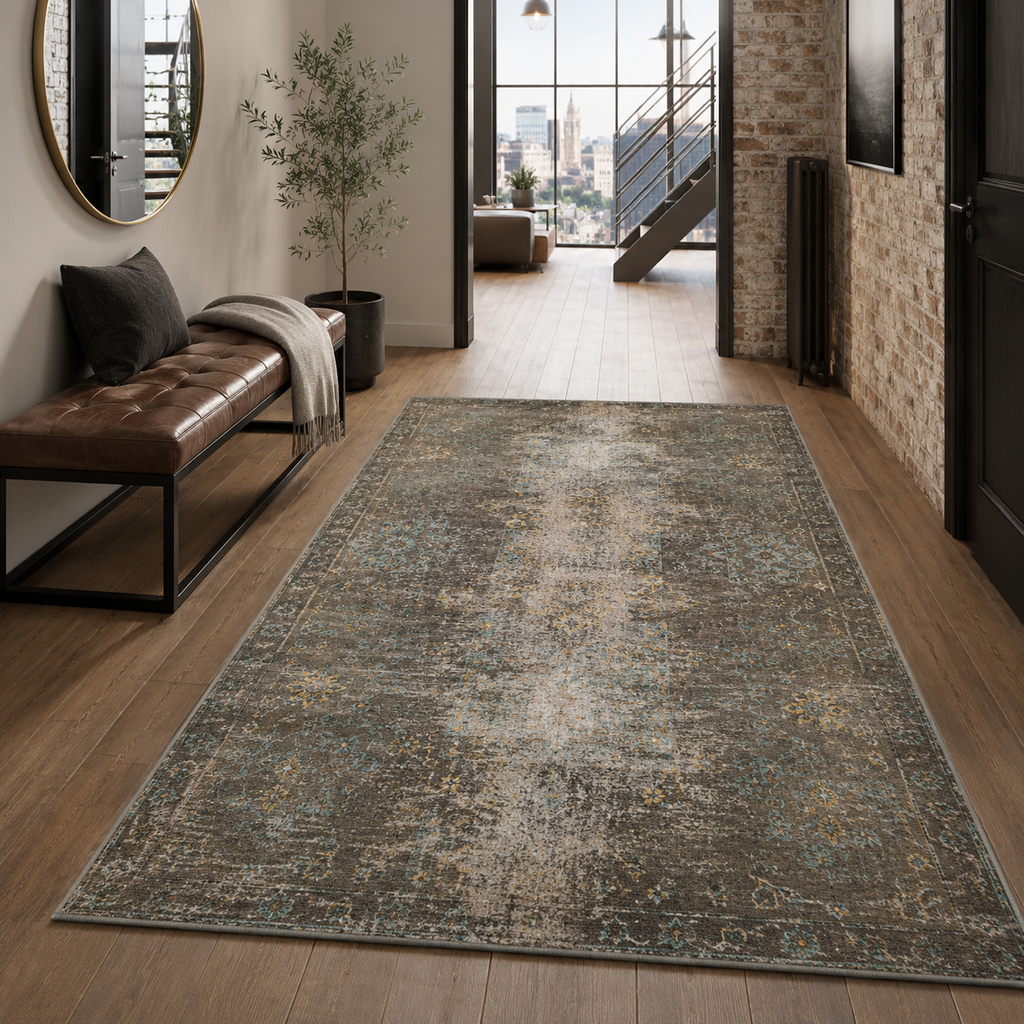 Tapis Moderne Bleu Marine Lavable Amina, vue 9