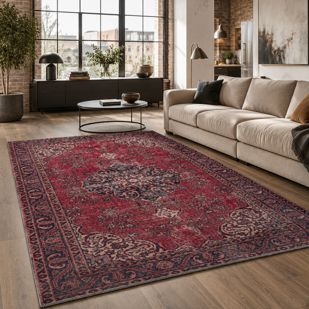 Tapis Vintage Bordeaux Lavable Lucie, vue principale