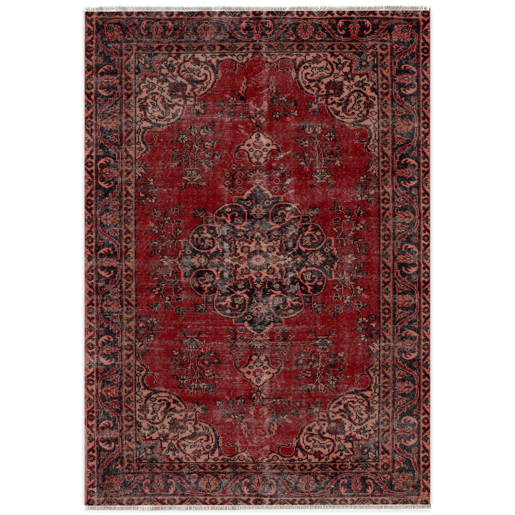 Détail du motif du tapis vintage bordeaux lavable Lucie