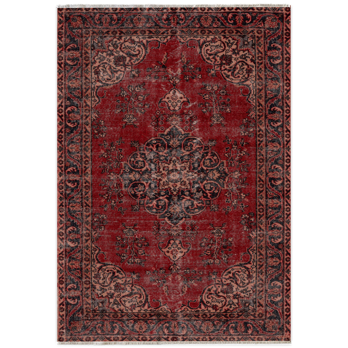 Détail du motif du tapis vintage bordeaux lavable Lucie