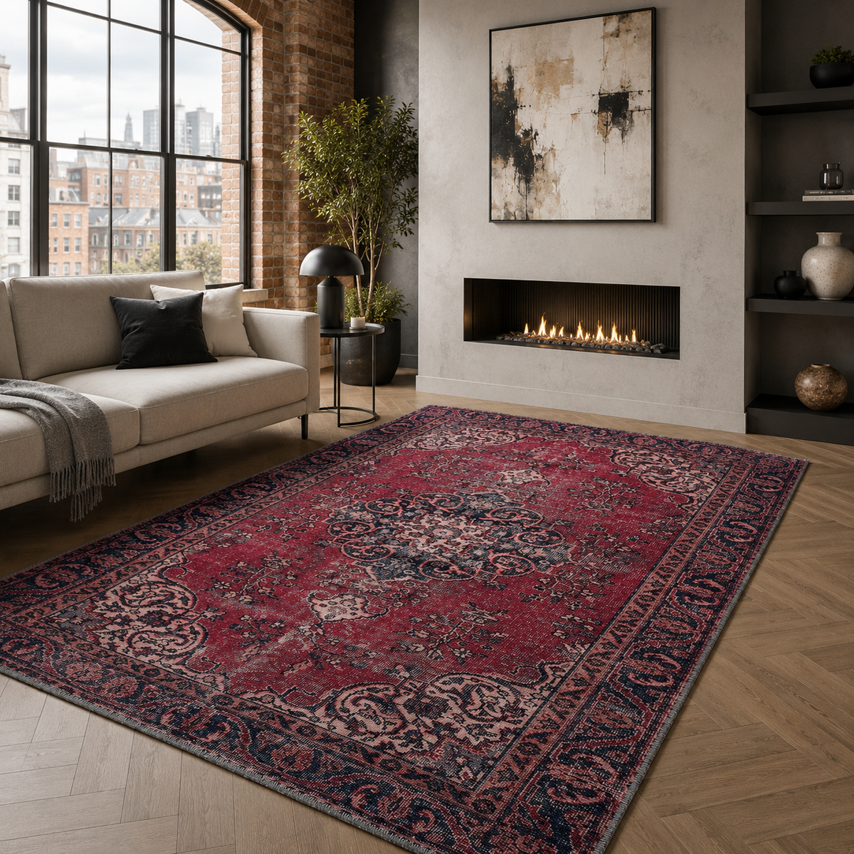 Tapis Vintage Bordeaux Lavable Lucie, vue 3