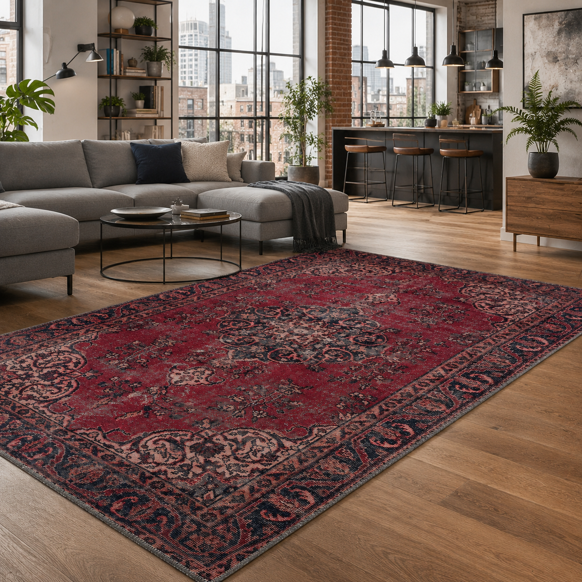 Tapis Vintage Bordeaux Lavable Lucie, vue 5