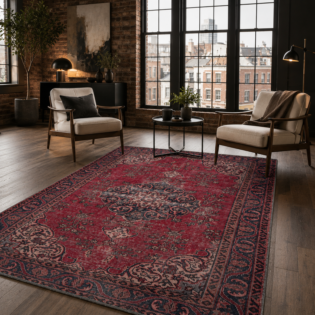 Tapis Vintage Bordeaux Lavable Lucie, vue 8