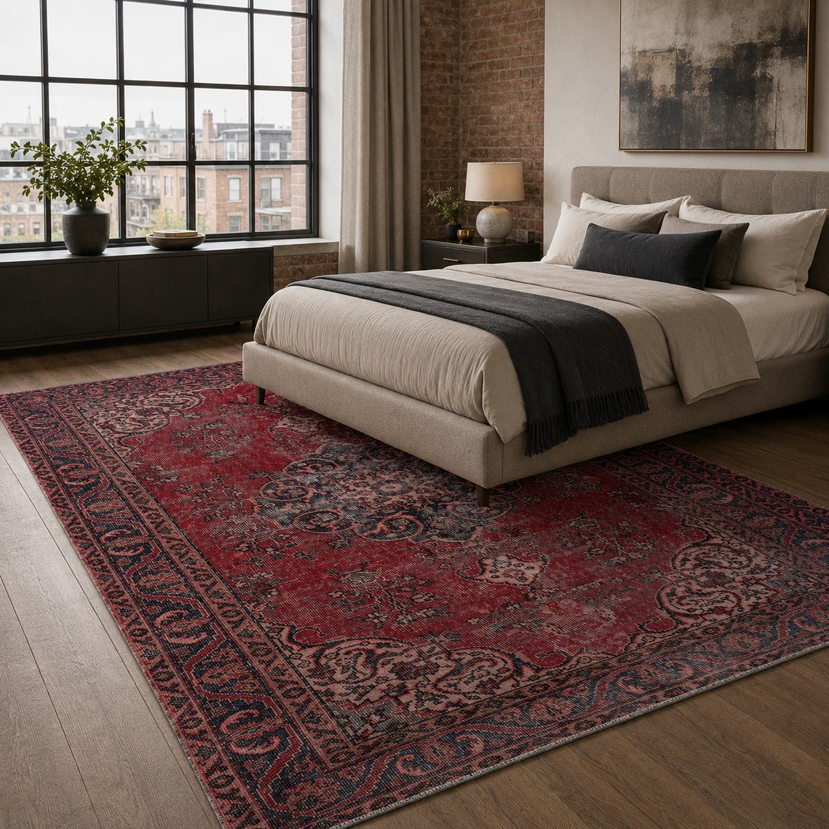 Tapis Vintage Bordeaux Lavable Lucie, vue 9