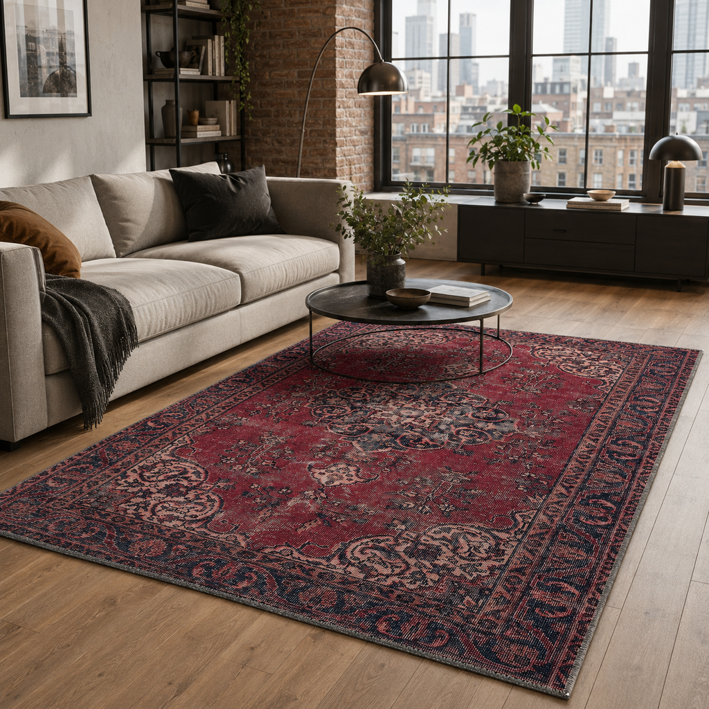 Tapis Vintage Bordeaux Lavable Lucie, vue 10