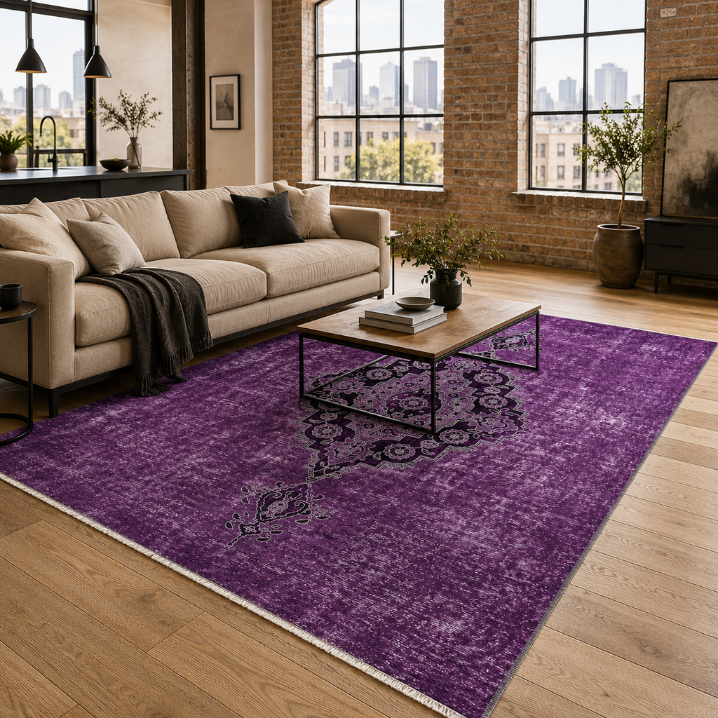 Tapis Ethnique Vintage Gris Lavable Alizée, vue principale