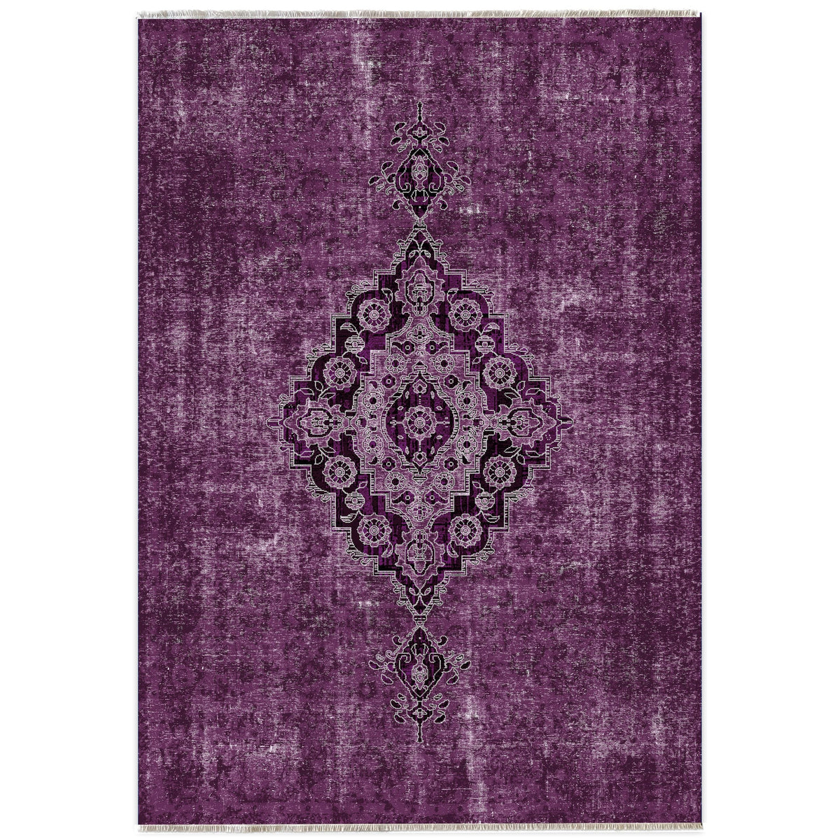 Détail du motif du tapis ethnique vintage gris lavable Alizée