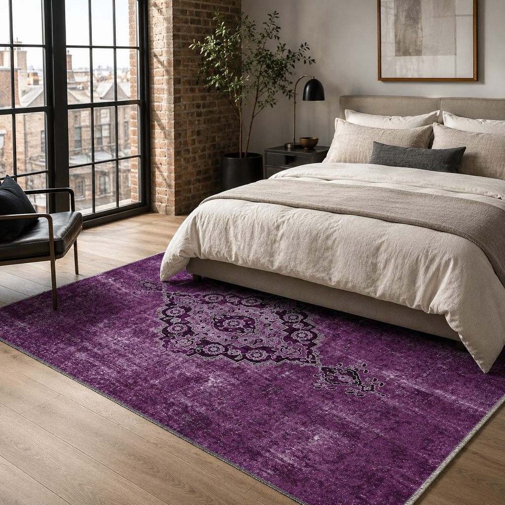 Tapis Ethnique Vintage Gris Lavable Alizée, vue 3