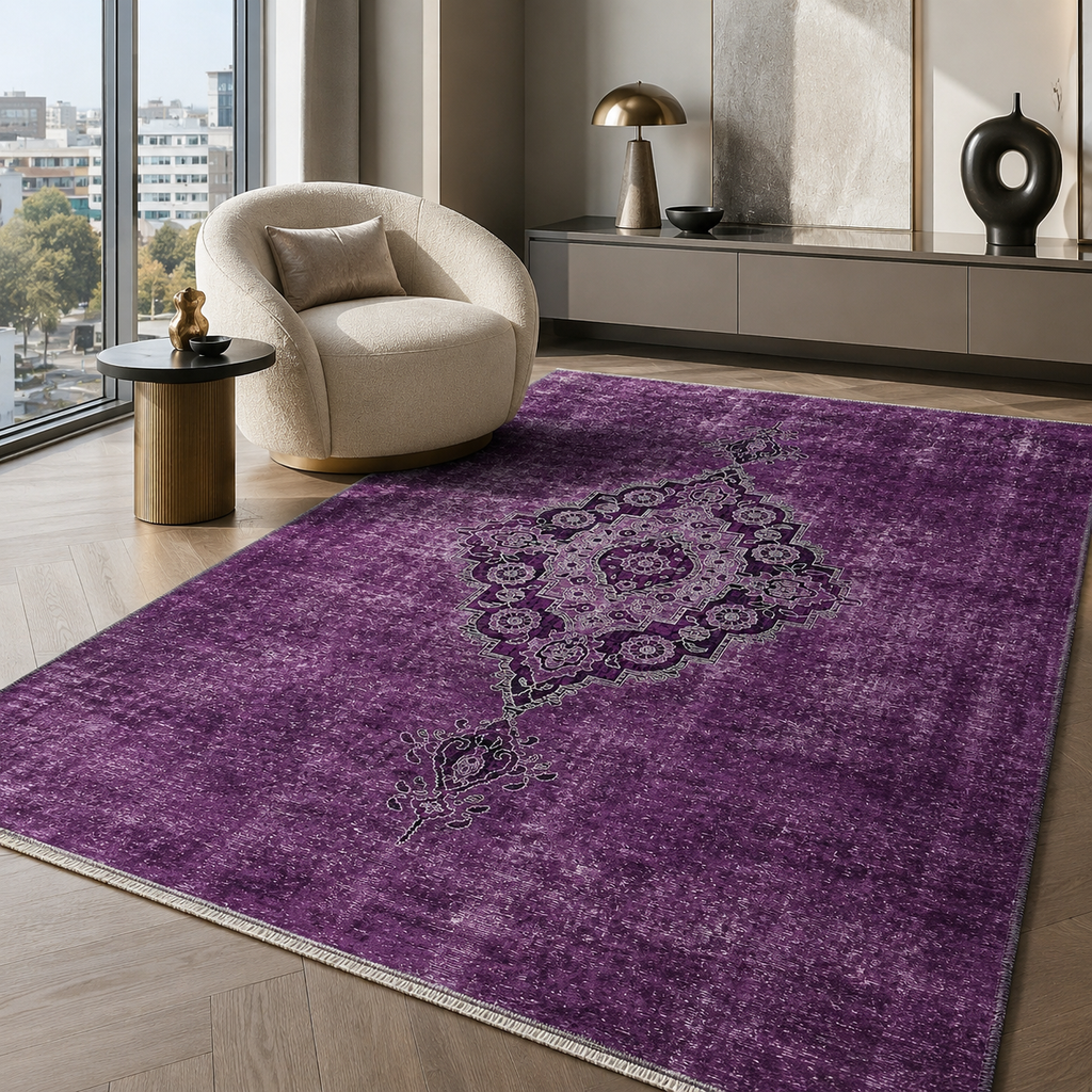 Tapis Ethnique Vintage Gris Lavable Alizée, vue 6
