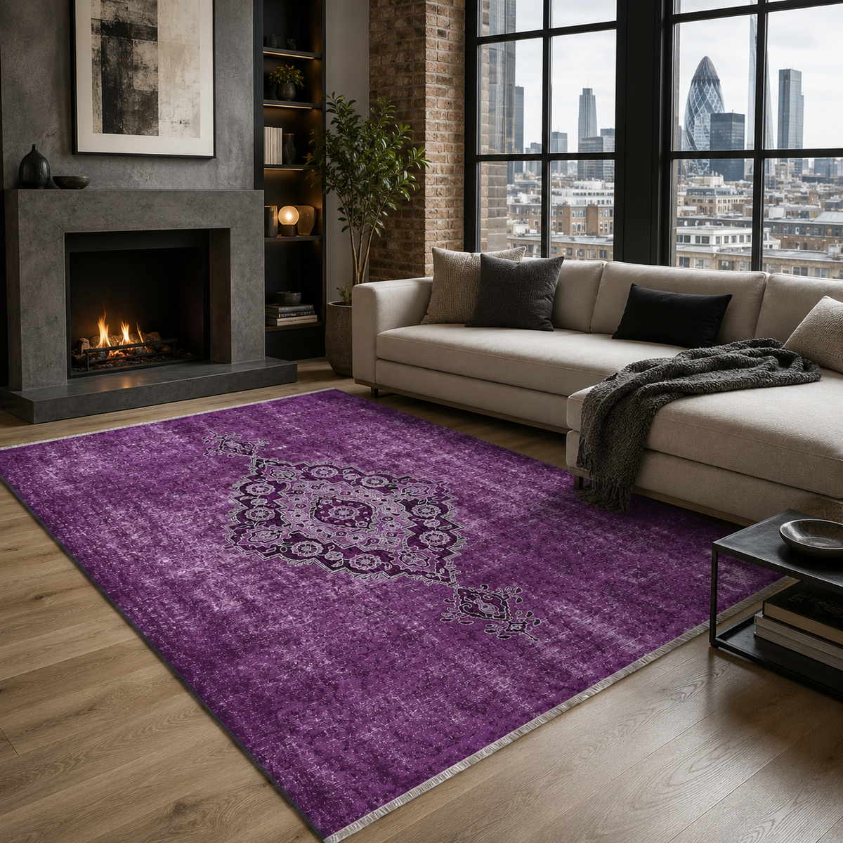 Tapis Ethnique Vintage Gris Lavable Alizée, vue 7