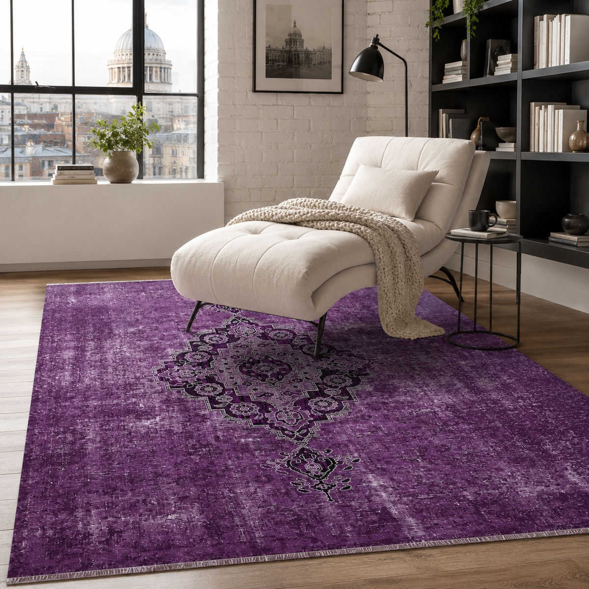 Tapis Ethnique Vintage Gris Lavable Alizée, vue 9