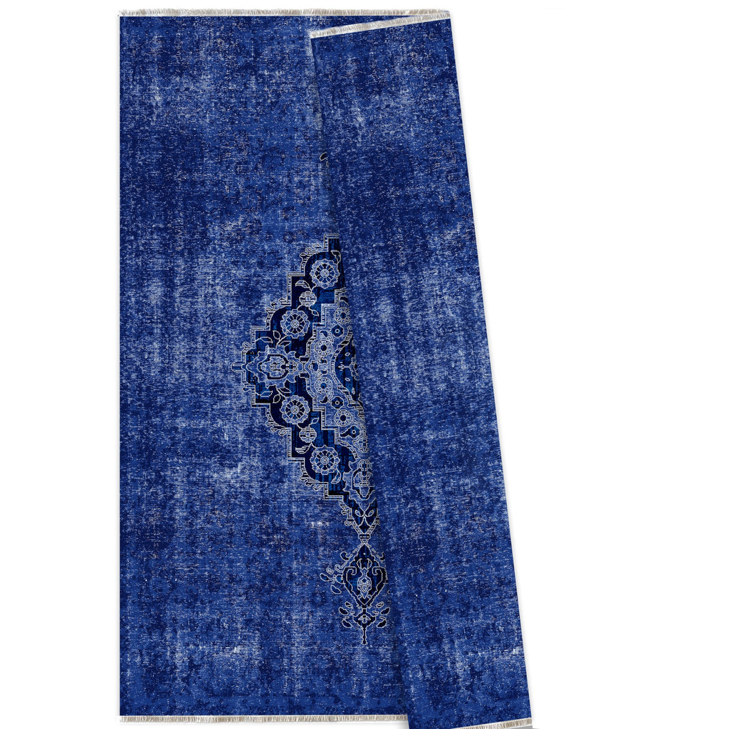 Détail du motif du tapis abstrait bleu marine lavable Palma