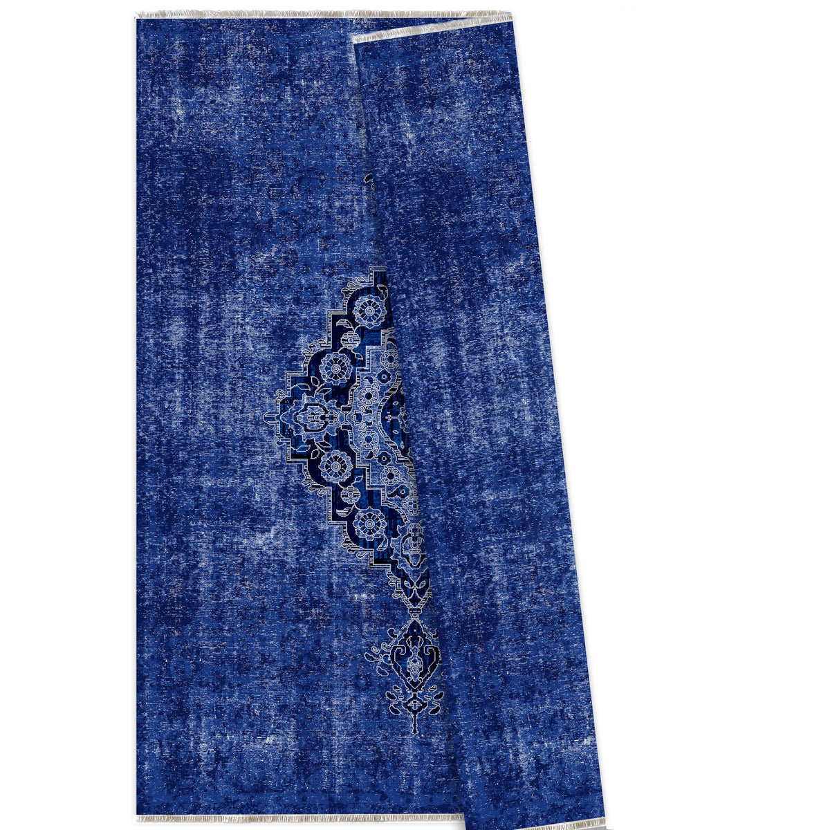 Détail du motif du tapis abstrait bleu marine lavable Palma
