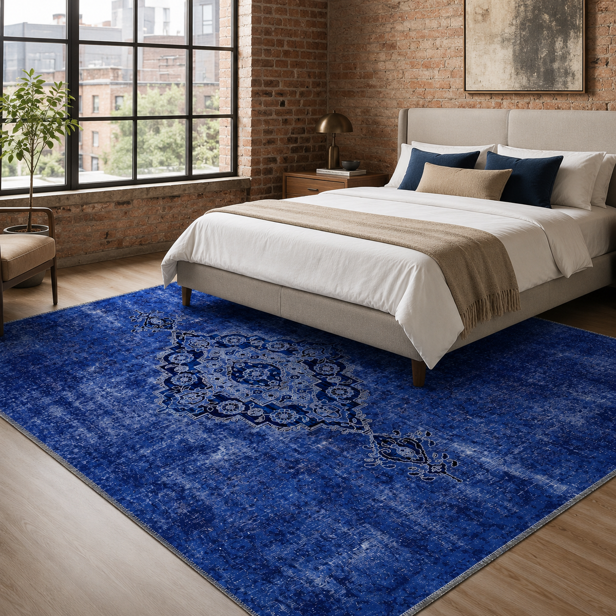 Tapis Abstrait Bleu Marine Lavable Palma, vue 3