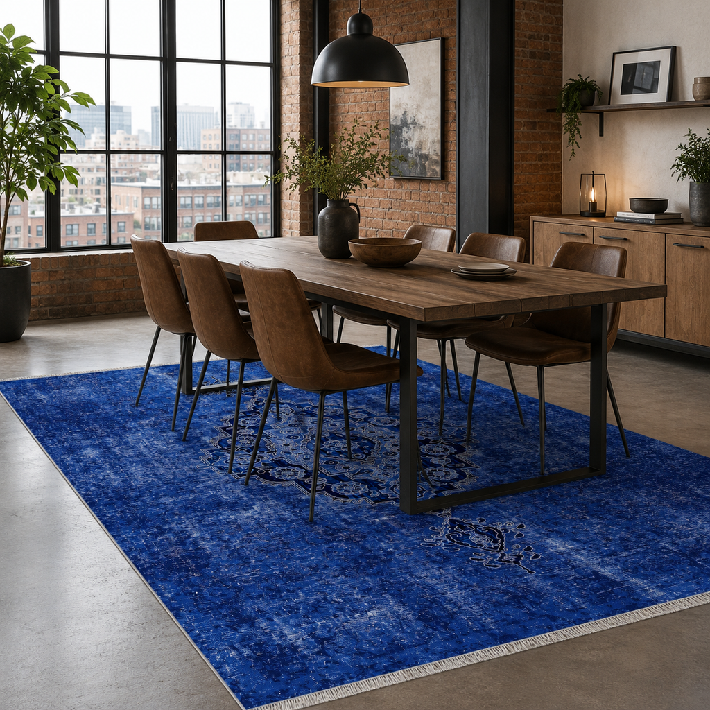 Tapis Abstrait Bleu Marine Lavable Palma, vue 4