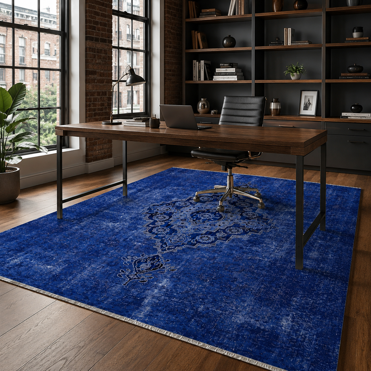 Tapis Abstrait Bleu Marine Lavable Palma, vue 5