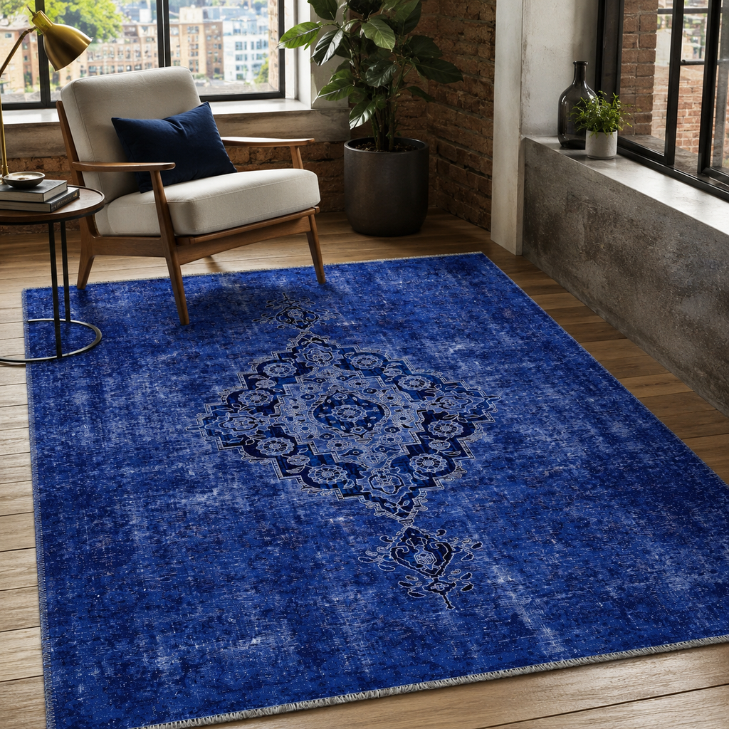 Tapis Abstrait Bleu Marine Lavable Palma, vue 6