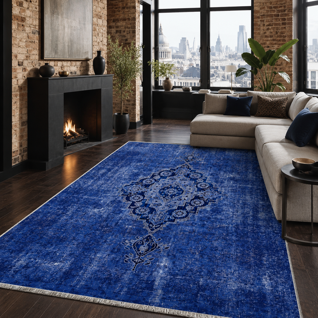 Tapis Abstrait Bleu Marine Lavable Palma, vue 7