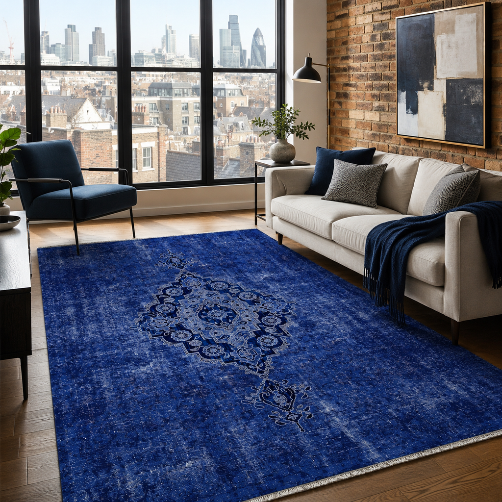 Tapis Abstrait Bleu Marine Lavable Palma, vue 9