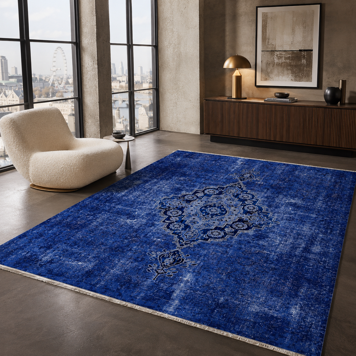 Tapis Abstrait Bleu Marine Lavable Palma, vue 10