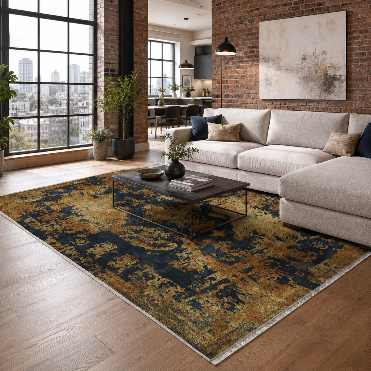 Tapis Vintage Gris Lavable Carmen, vue principale
