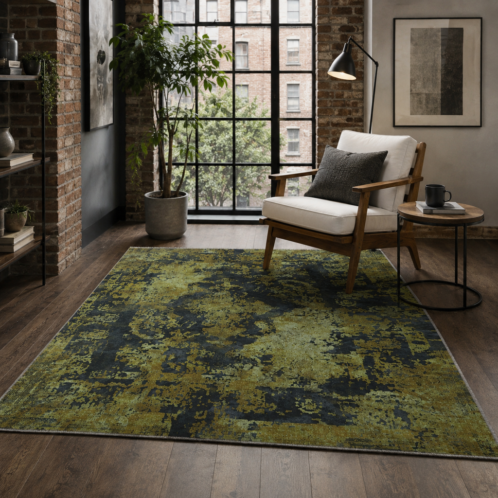 Détail du motif du tapis vintage gris lavable Lima