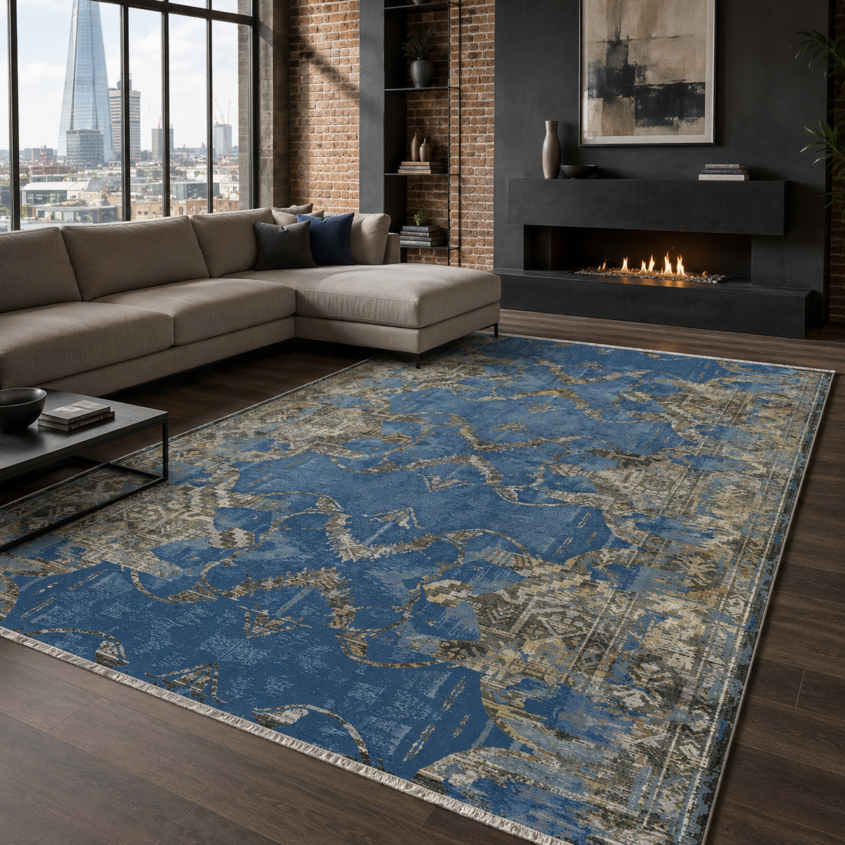 Tapis Vintage Bleu Marine Lavable Mélodie, vue 7