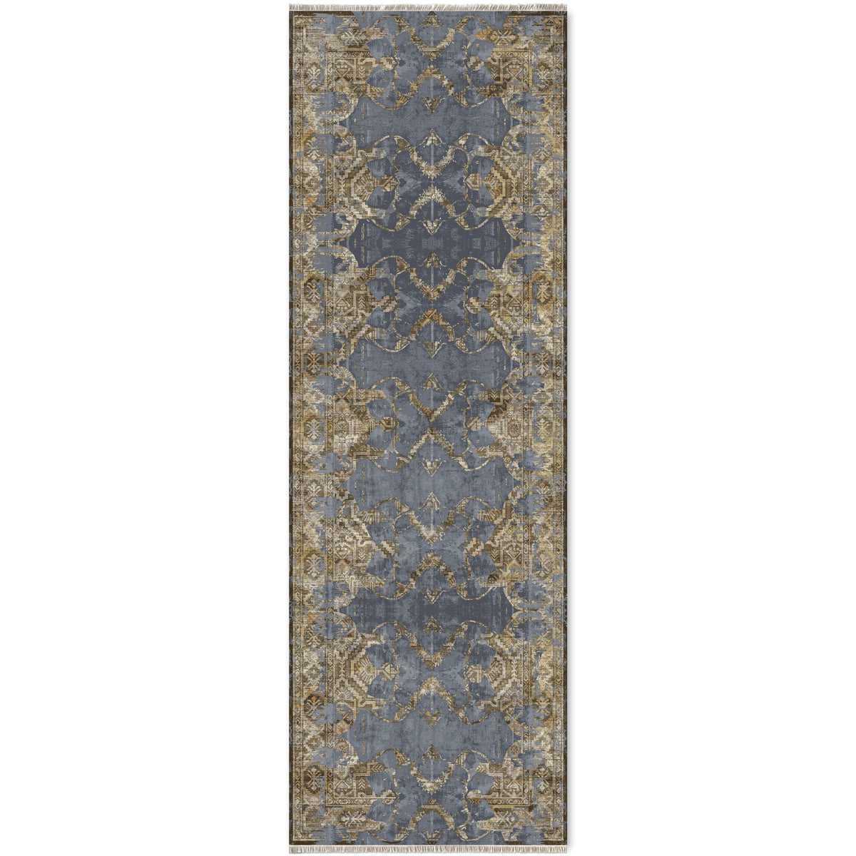 Détail du motif du tapis vintage gris lavable Calista