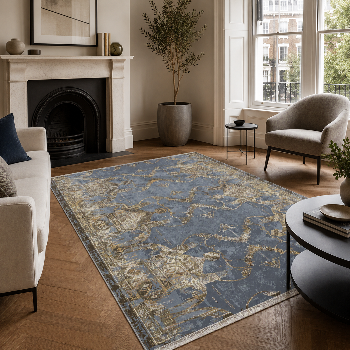 Tapis Vintage Gris Lavable Calista, vue 4