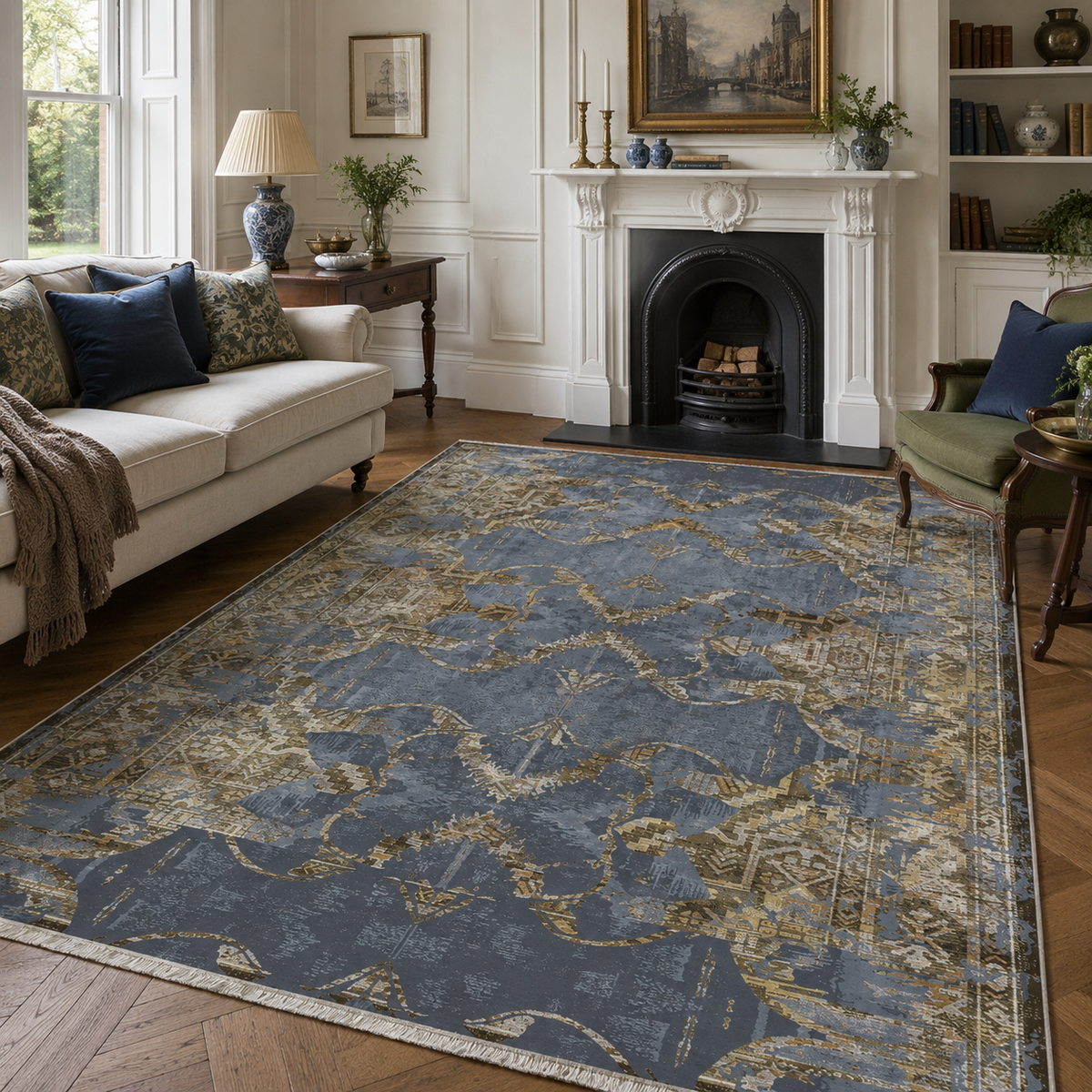 Tapis Vintage Gris Lavable Calista, vue 5