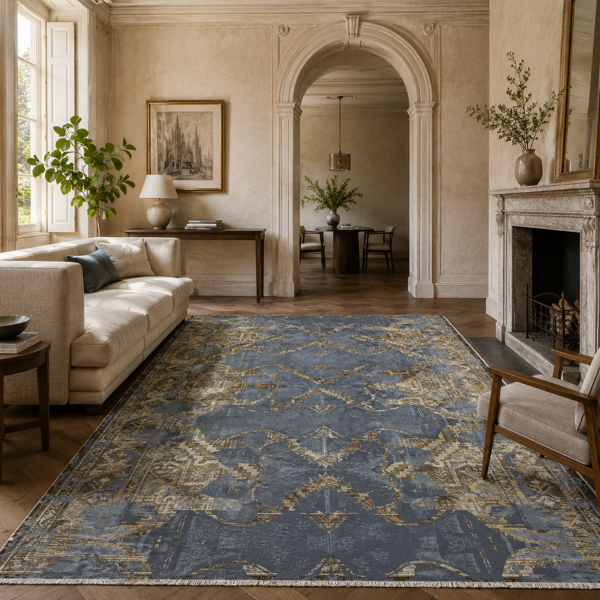 Tapis Vintage Gris Lavable Calista, vue 6