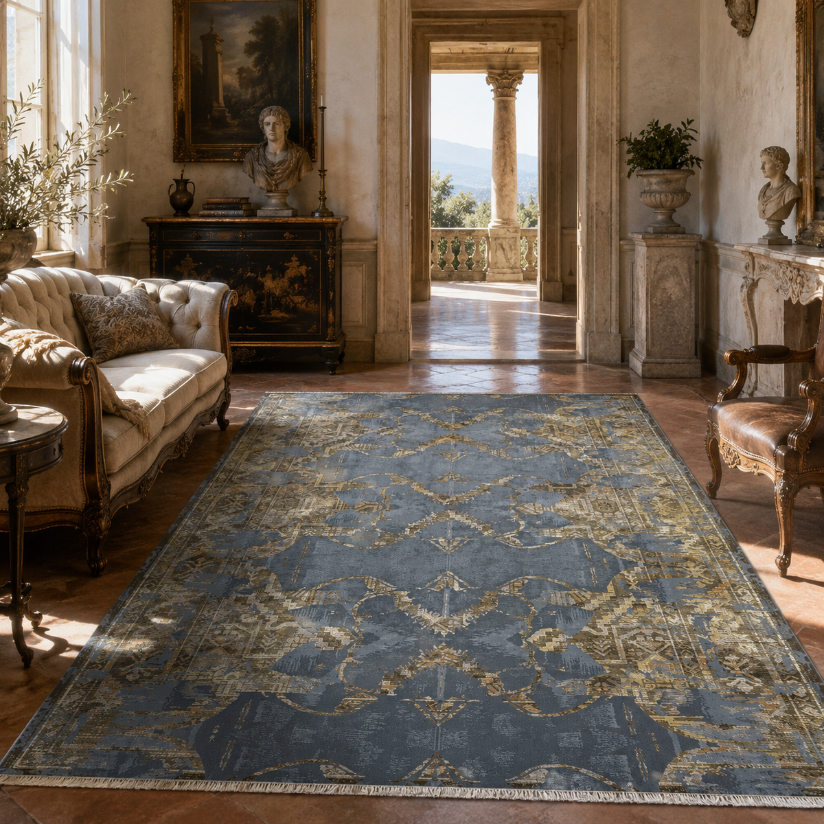 Tapis Vintage Gris Lavable Calista, vue 8