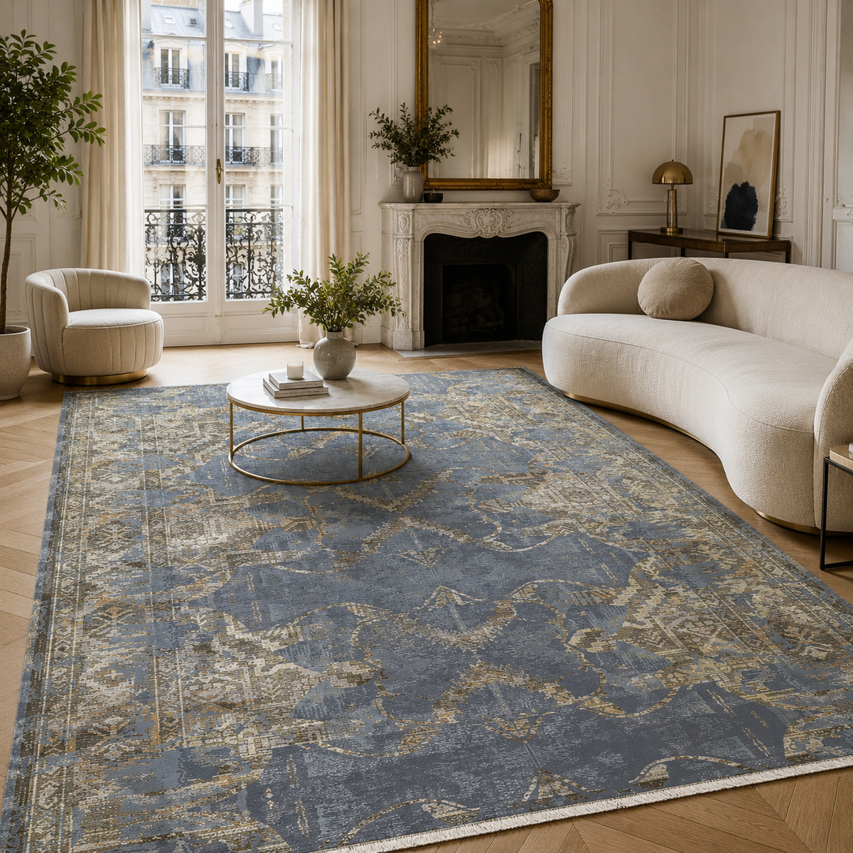 Tapis Vintage Gris Lavable Calista, vue 9
