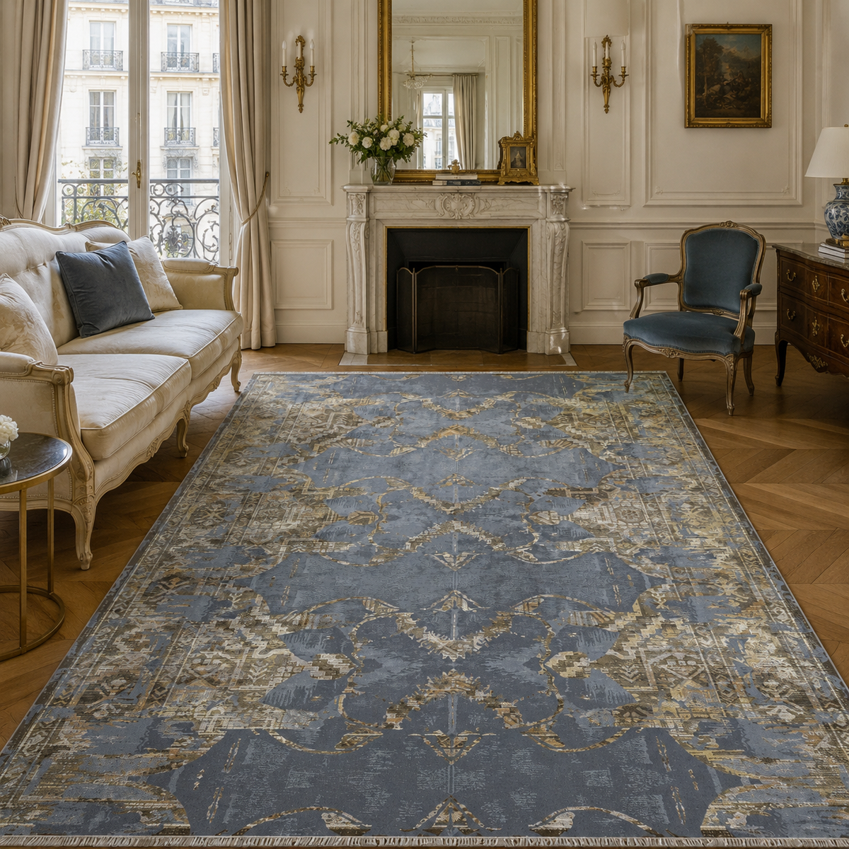 Tapis Vintage Gris Lavable Calista, vue 10