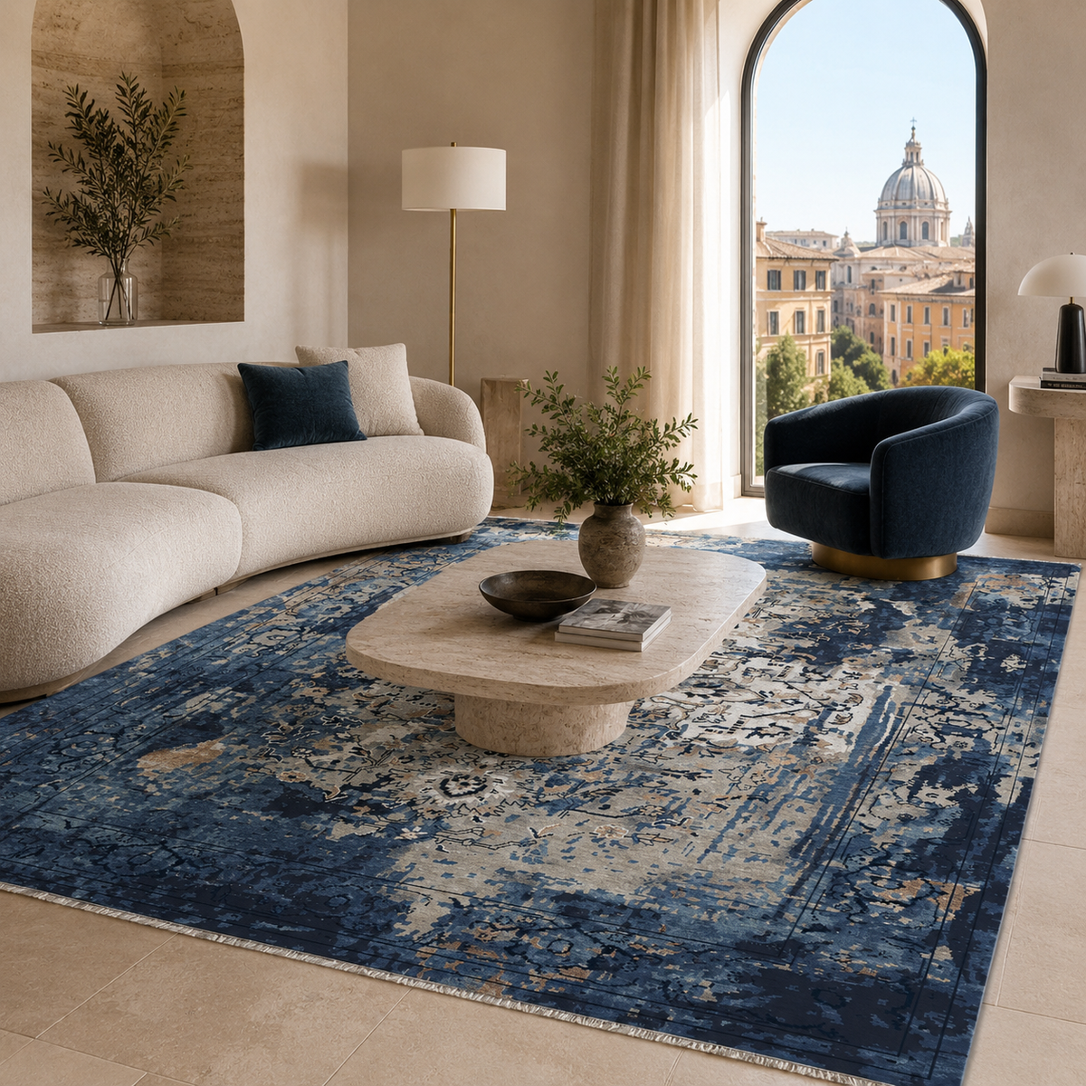 Tapis Vintage Bleu Marine Lavable Raphaëlle, vue 5