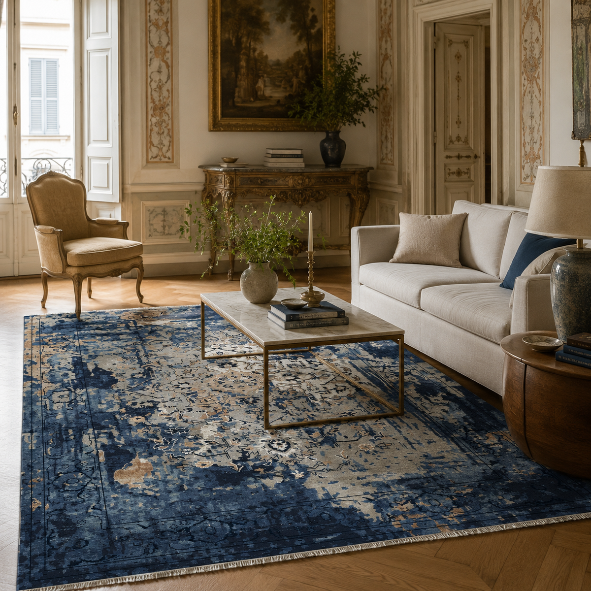 Tapis Vintage Bleu Marine Lavable Raphaëlle, vue 6