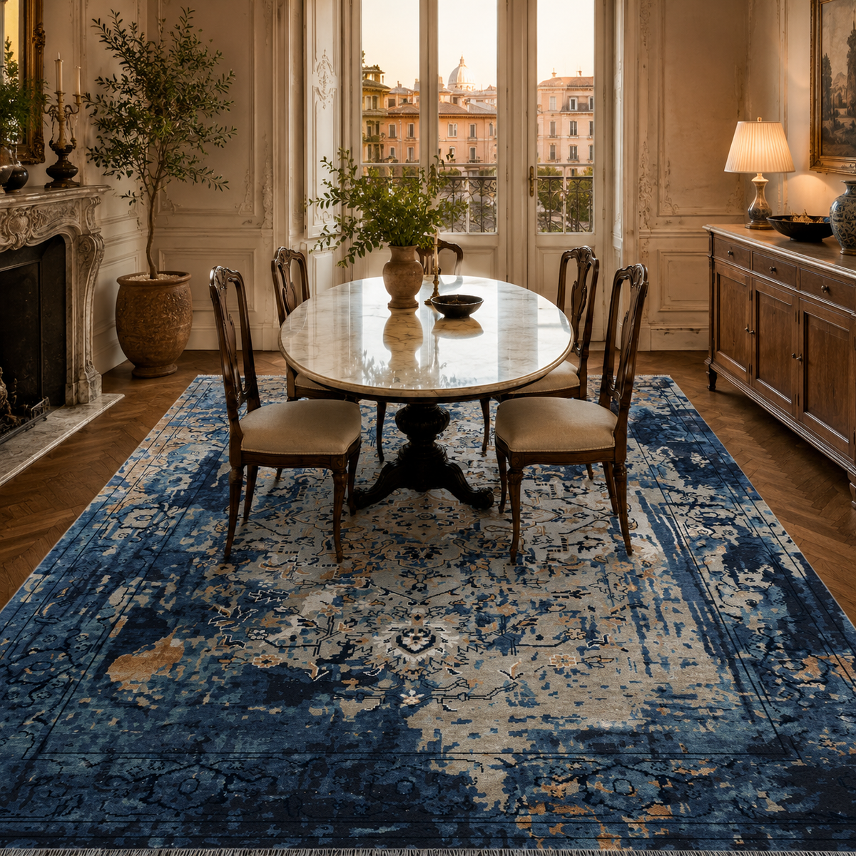 Tapis Vintage Bleu Marine Lavable Raphaëlle, vue 7