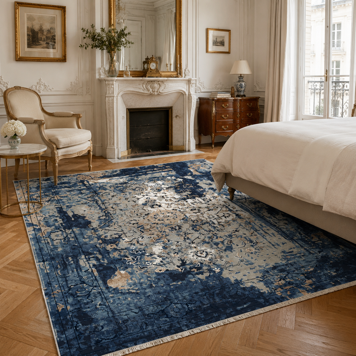 Tapis Vintage Bleu Marine Lavable Raphaëlle, vue 9