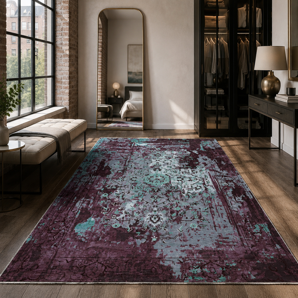 Tapis Vintage Gris Lavable Sora, vue principale