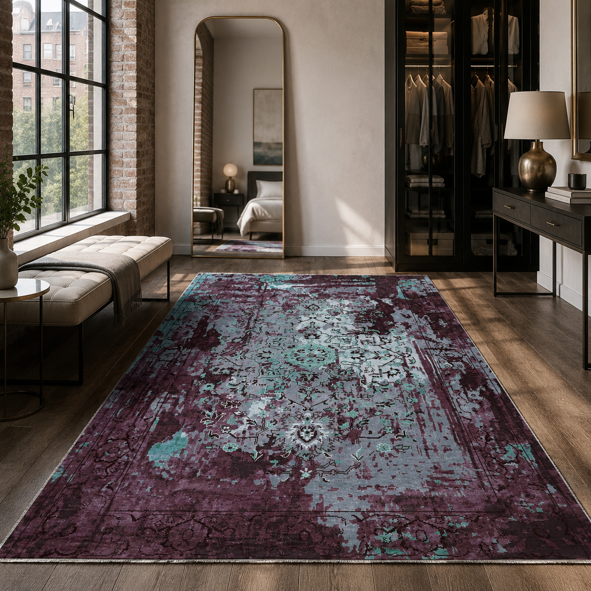 Tapis Vintage Gris Lavable Sora, vue principale