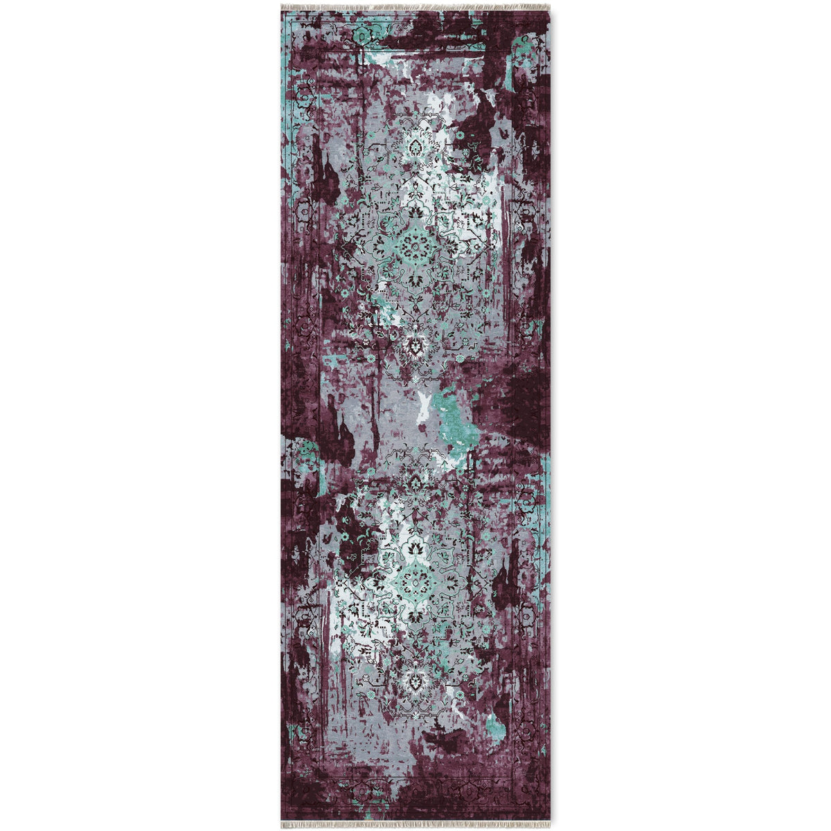 Détail du motif du tapis vintage gris lavable Sora