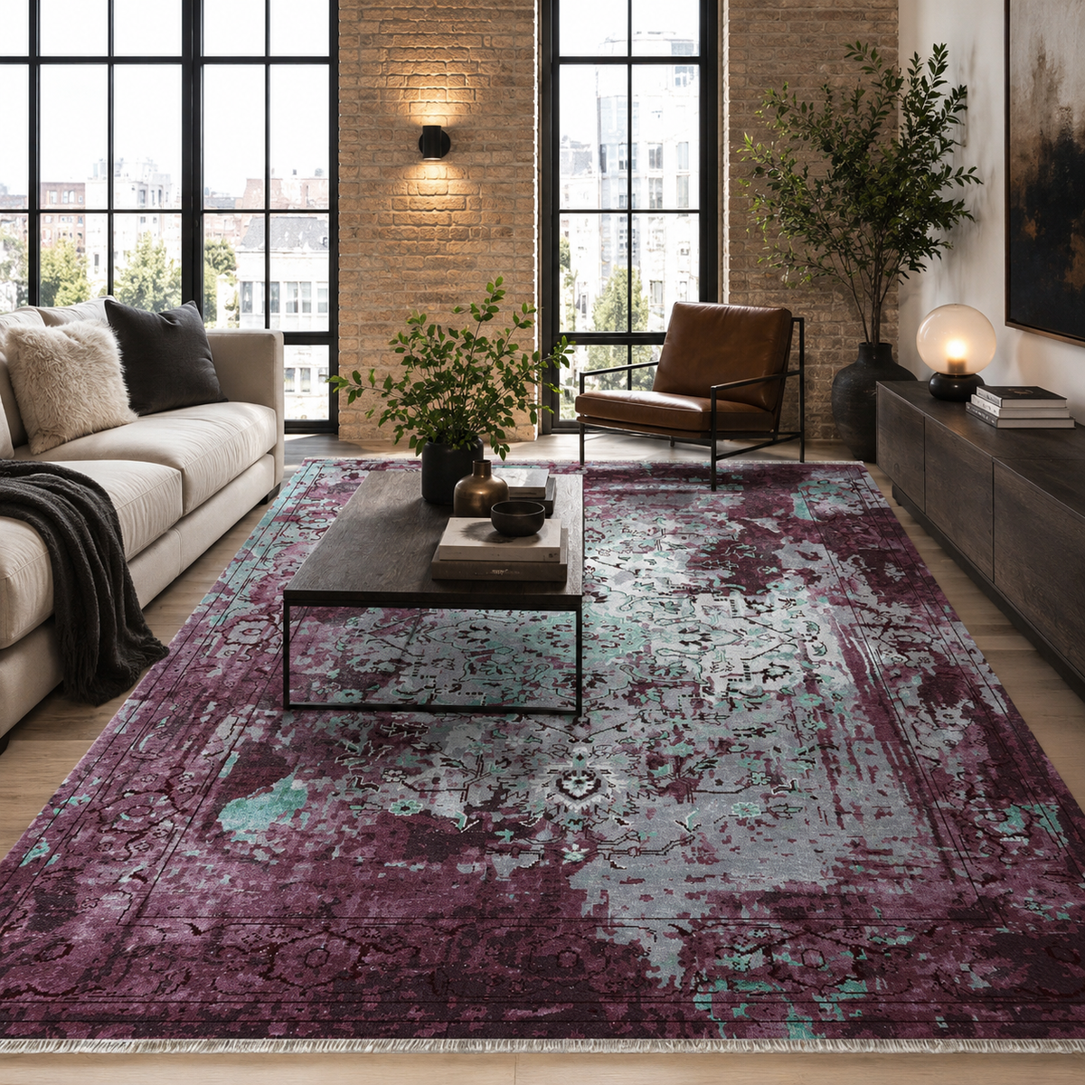 Tapis Vintage Gris Lavable Sora, vue 3