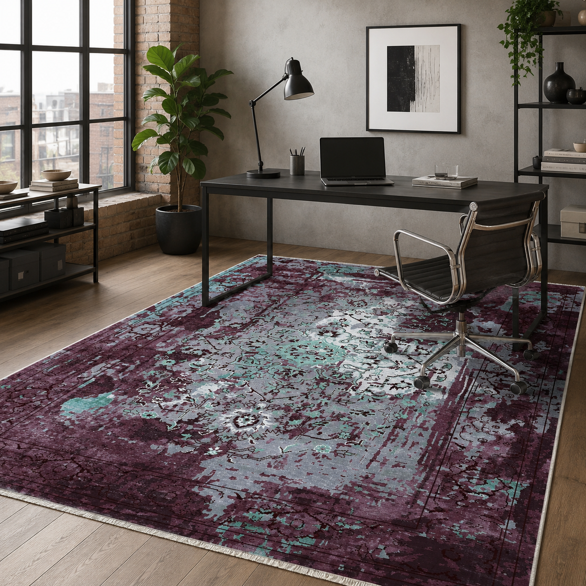 Tapis Vintage Gris Lavable Sora, vue 4