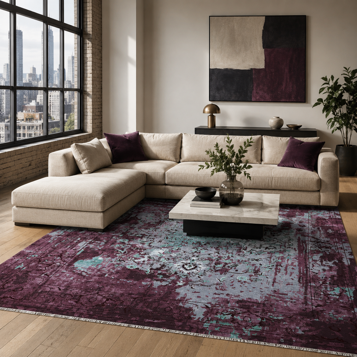 Tapis Vintage Gris Lavable Sora, vue 5