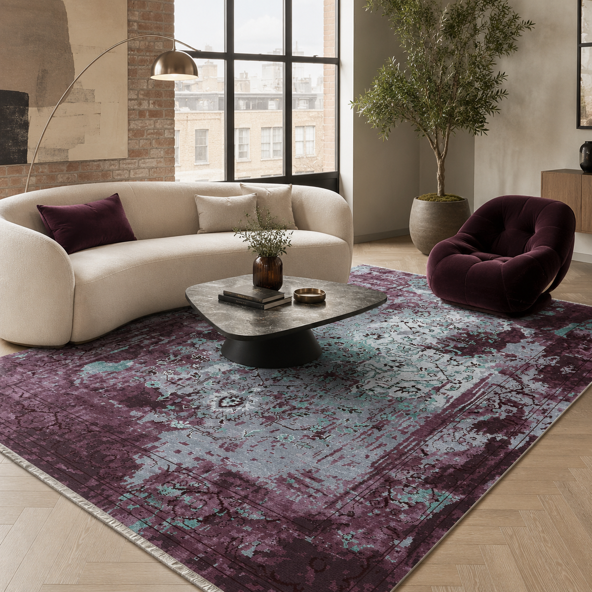 Tapis Vintage Gris Lavable Sora, vue 9