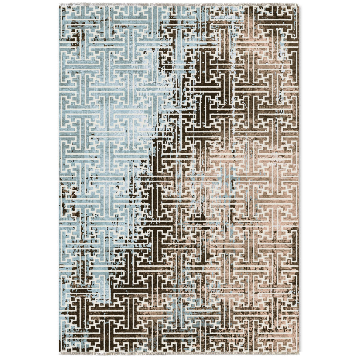 Détail du motif du tapis géométrique moderne bleu marine lavable Calista