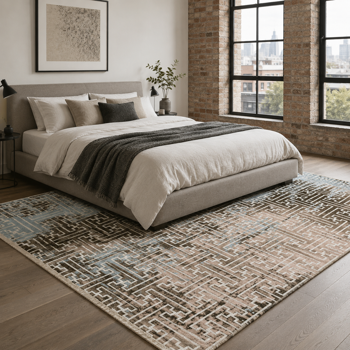 Tapis Géométrique Moderne Bleu Marine Lavable Calista, vue 3
